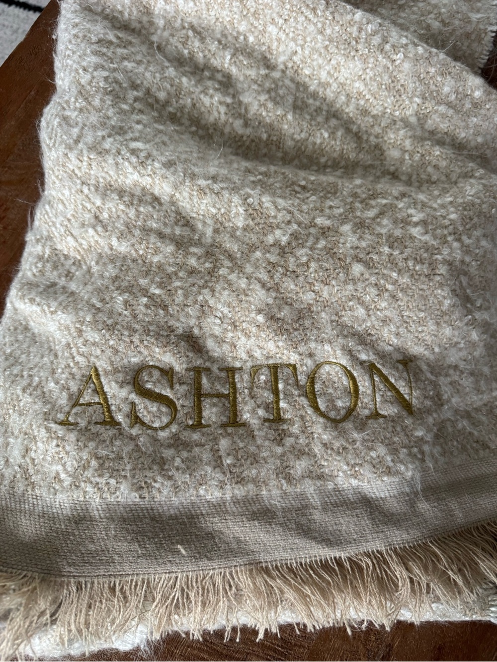 West Elm Cream Bouclé Throw with Fringed Edge